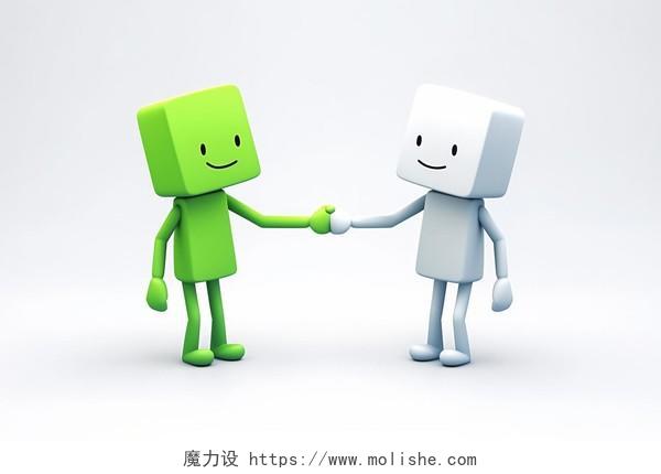 人物两个方块人愉快地握手3D立体AI插画